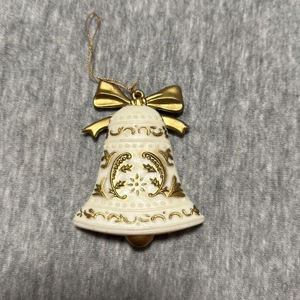 Vintage Gold & White Plastic Christmas Ornaments Lot of 10
